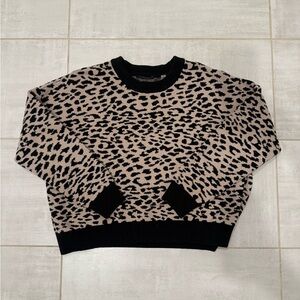 T Tahari Black and Tan Leopard Print Sweater